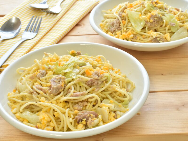 春キャベツとツナの梅昆布パスタ