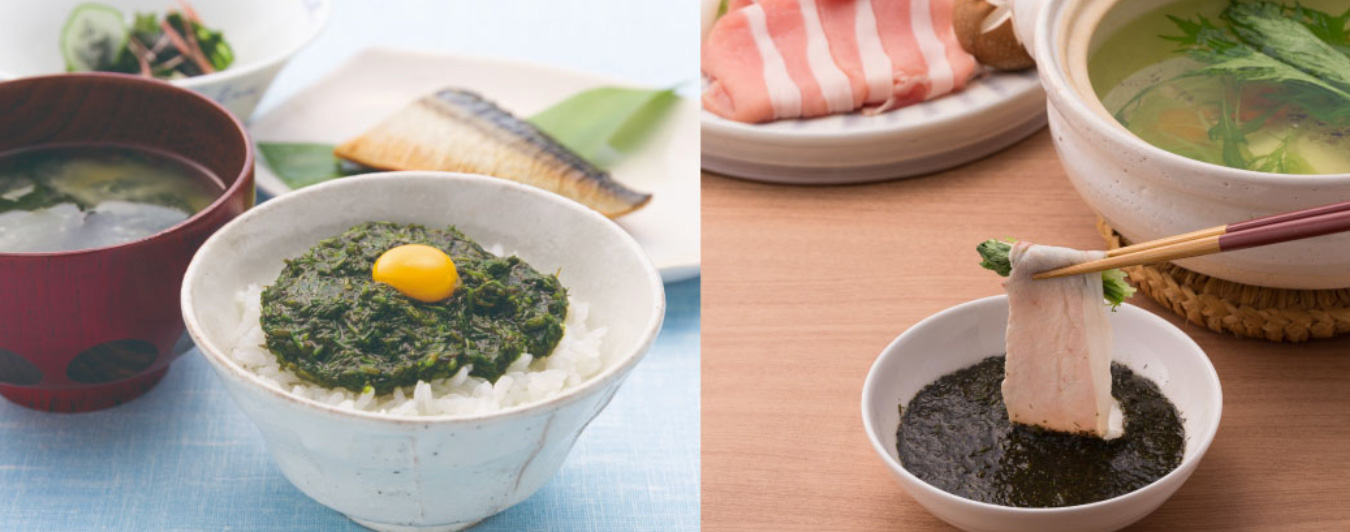 箸で高く持ち上げられたネバリの強いアカモク